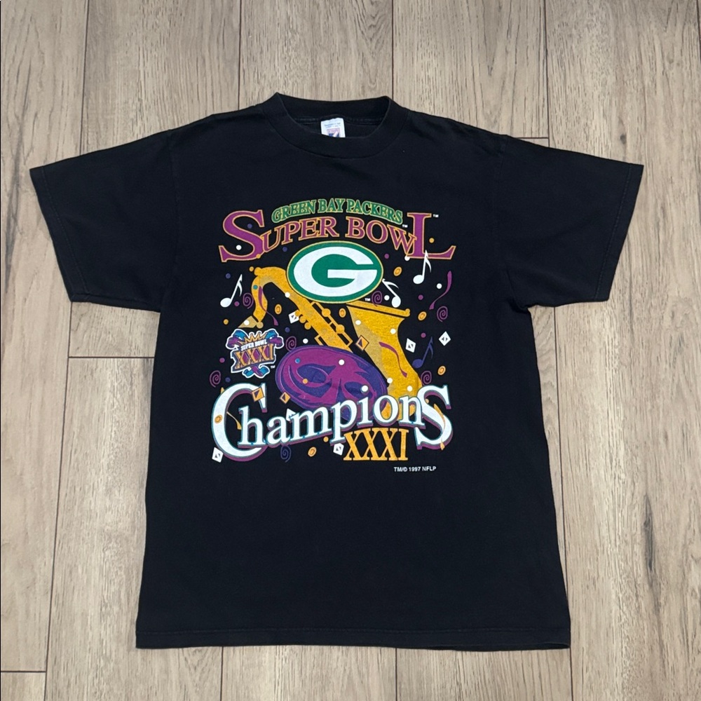 Vintage Green Bay Packers Super Bowl 31 New Orleans Black T-Shirt Men’s Medium